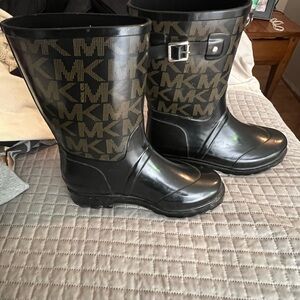 Michael Kors Black and Gold Logo Rain Boots